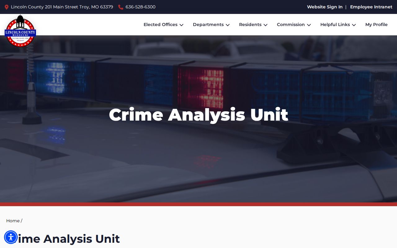 Lincoln County Crime Analysis Unit page describing incident maps and participating police agencies including Elsberry