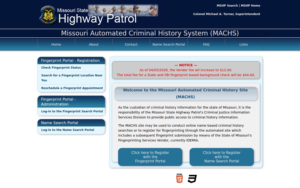 Lincoln County criminal history fingerprint registration through MACHS