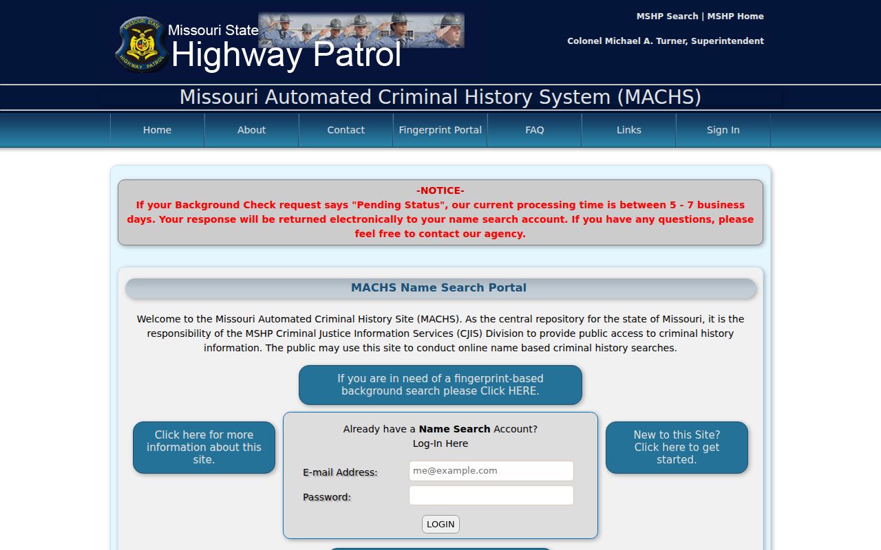 Lincoln County criminal history name search through Missouri MACHS